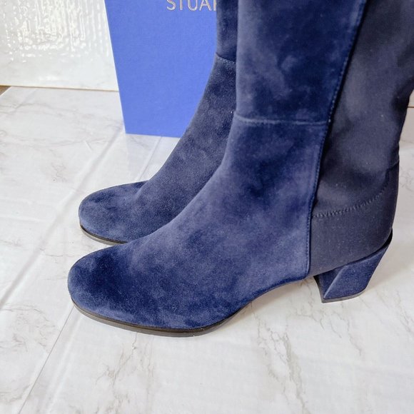 Stuart Weitzman 5050 City Block OTK Boot Over the Knee Blue Suede EU 37 US 6.5 - Picture 9 of 11